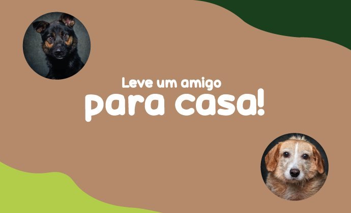 Banner com a imagem de dois cães e a inscrição "Leve um amigo para casa!"